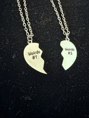 Weirdo #1 & #2 Silver Best Friend Broken Heart Necklace Set